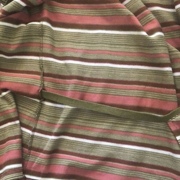 Zara Collection Green, Pink, White & Brown Striped Wrap Sweater Sz L Preppy - Picture 9 of 14